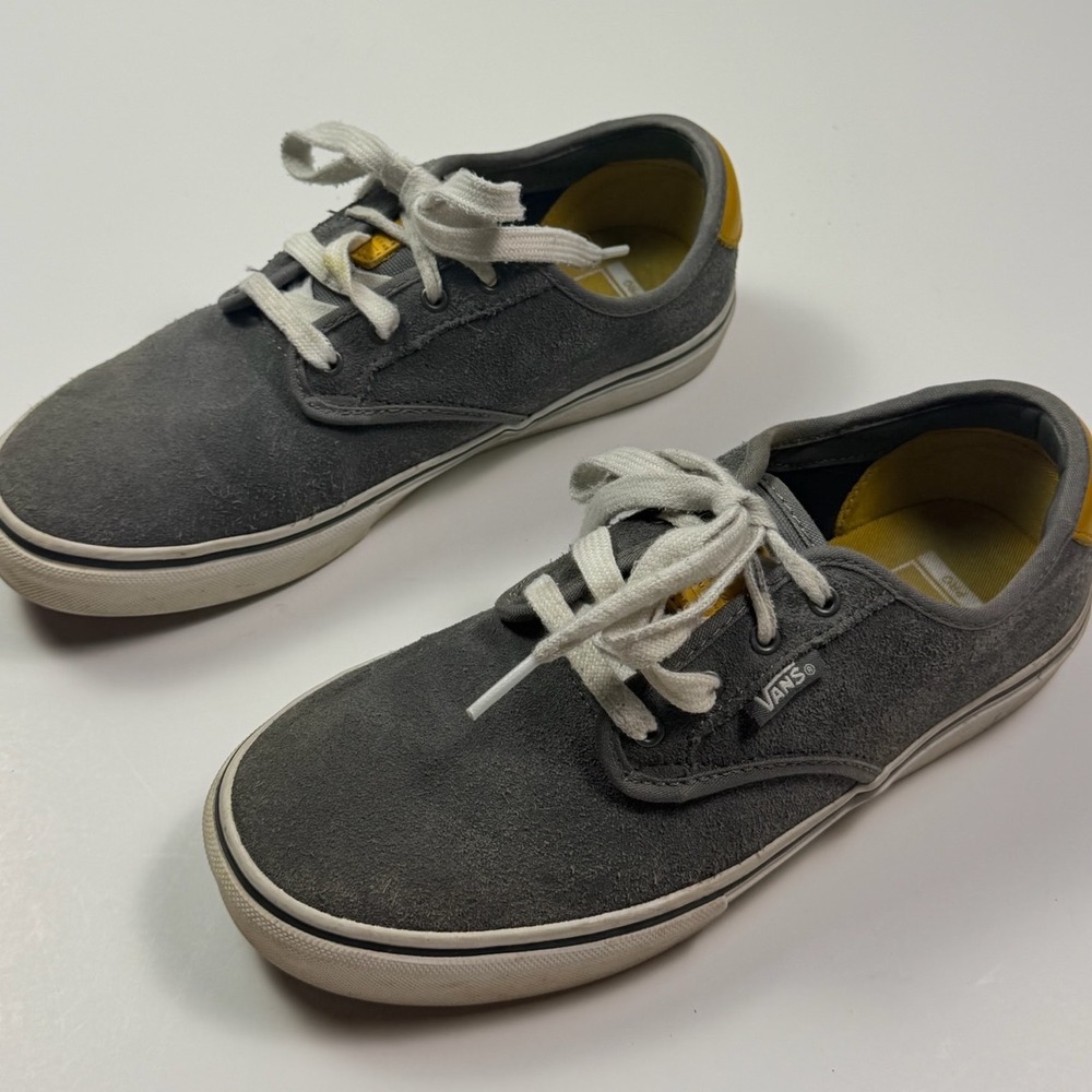 Vans Pro Skateboard Shoes Gray Suede Yellow Youth 5.5 Low Top Sneakers Light